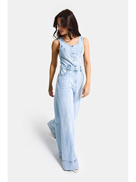 It's Basic Kadın Ice 4s6-3 Palazzo Fit %100 Pamuk Denim Slopet Tulum