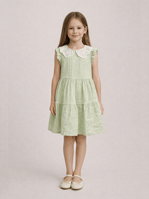 Luggi Baby Bebe Yaka Kısa Kollu Kız Çocuk Elbise