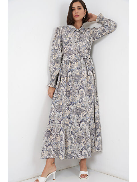 Bigdart Kadın Kuşaklı Tesettür Elbise 2589 - Taş