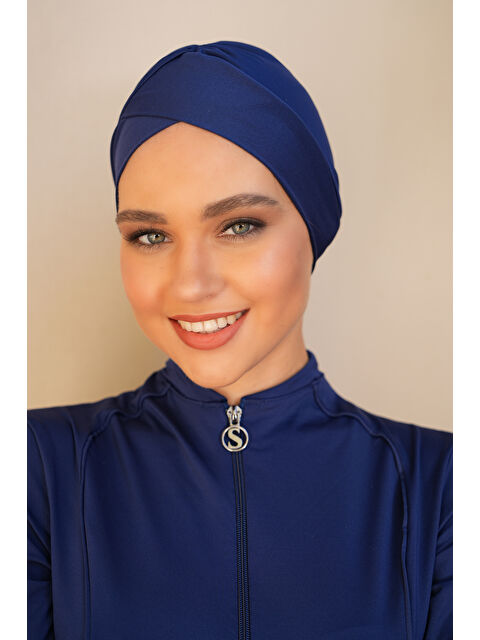 SEBOTEKS Çapraz Esnek Kumaş Deniz Havuz Yüzücü Tesettür Mayo Bonesi SB539