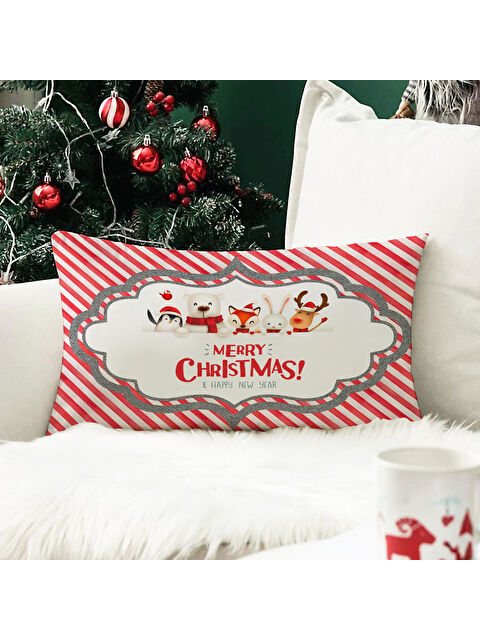 Evmila Yılbaşı Temalı Desenli Kadife Kırlent Kılıfı 35x55 cm - S000285320-23173