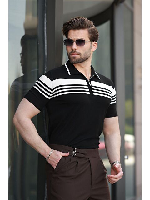 Madmext Siyah Fermuarlı Polo Yaka Erkek Triko T-Shirt E7407 - S000423979-19351
