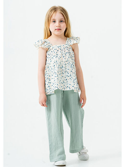 Myhanne Çiçek Nakışlı Kız Çocuk Müslin Takım 3815 - S000390502-29488