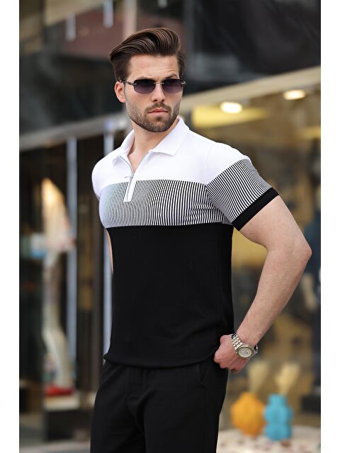 Madmext Siyah Renk Bloklu Polo Yaka Triko Erkek T-Shirt E7409 - S000423978-19351