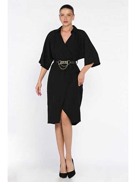 Gülseli Kruvaze Yaka Kemerli Kadın Elbise - S000402212-19351