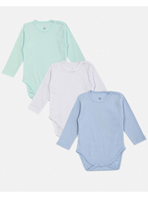 Luggi Baby Bisiklet Yaka Pamuklu Uzun Kollu Erkek Bebek Jakarlı Çıtçıtlı Body 3'lü - S000487229-37368