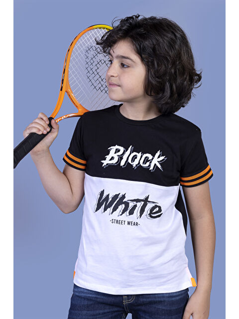 Toontoykids Erkek Çocuk Kolları Şerit Detaylı İki Renkli Baskılı Tişört - S000417892-19351