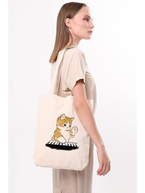 Bagg Kanvas Piyano Çalan Kedi Bez Çanta C1612 - S000148822-19966