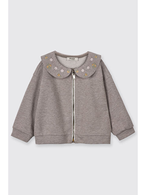 Panço Kız Bebek Yakası Nakış Detaylı Fermuarlı Kahve Sweatshirt - S000524152-19413