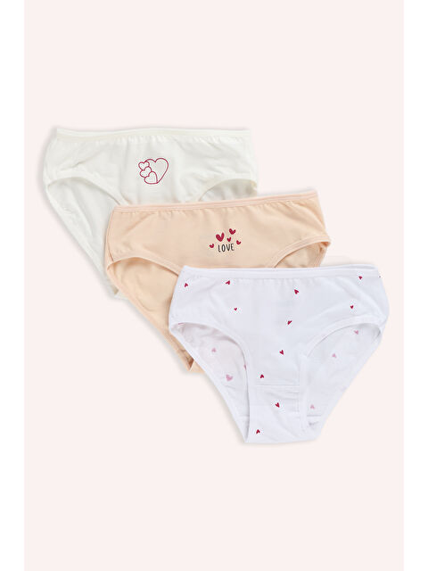 Panço Kız Çocuk Kalp Desenli 3'lü Slip - İç Giyim - S000510629-23173
