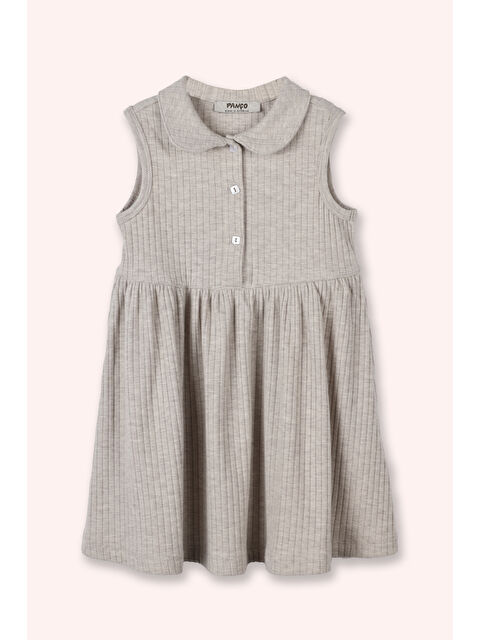 Panço Kız Bebek Bebe Yaka Fitilli Örme Bej-Melanj Elbise - S000524154-37208