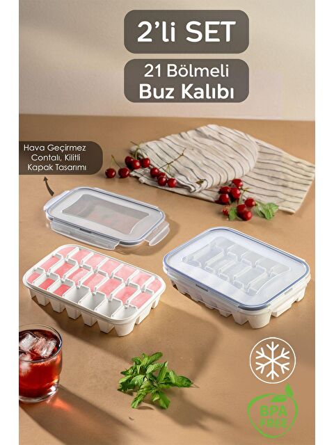 Meleni Home 2'li 21 Bölmeli Sızdırmaz Kilitli Buz Kalıbı Seti - S000238424-26865