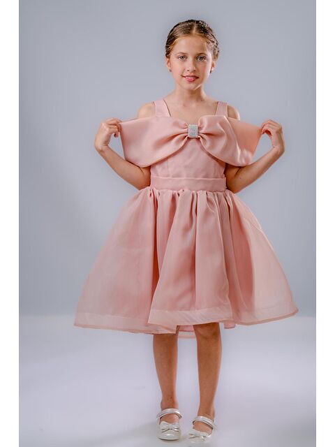 Mnk Baby & Kids Kız Çocuk Taş Fiyonklu İsalon Elbise M00763 - S000436622-7152