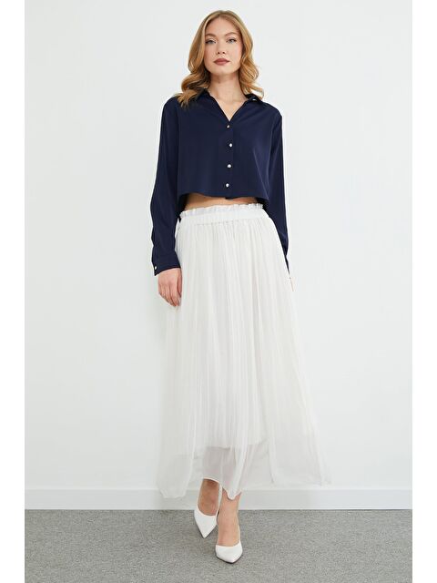 Fullamoda Beli Lastikli Pileli Uzun Şifon Etek