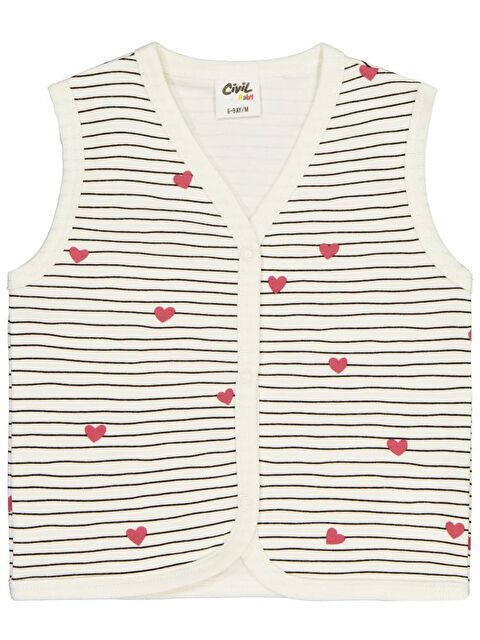Civil Baby Çizgi Kalp Empirme 6-18 Ay Yelek - Ekru 9-12 Ay - S000483741-19965