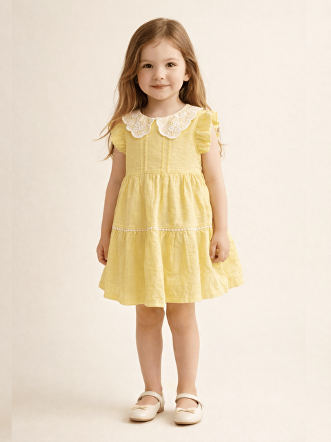 Luggi Baby Bebe Yaka Kısa Kollu Kız Çocuk Elbise