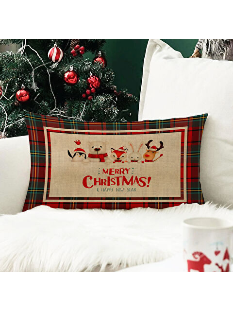 Evmila Yılbaşı Temalı Desenli Kadife Kırlent Kılıfı 35x55 cm - S000285322-23173