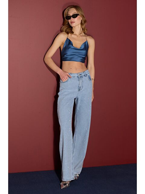 Fullamoda Taş Detaylı Yüksek Bel Jean