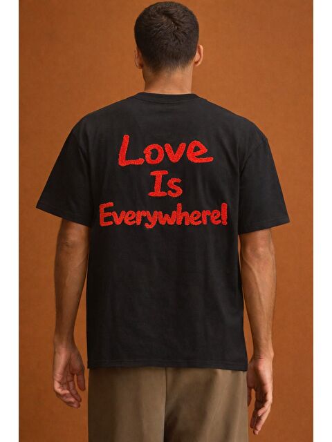 Tarz Cool Erkek Oversize Tişört "Love Is Everywhere" Baskılı Basic Pamuklu T-Shirt