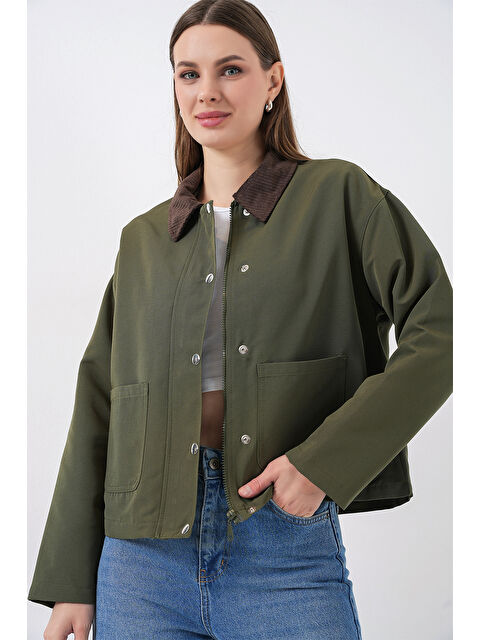 Bigdart Kadın Cep Detaylı Kısa Ceket 5975 - Haki - S000489823-18547
