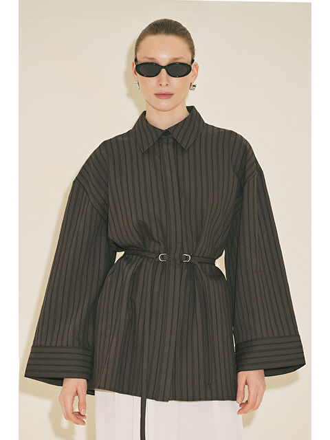 Manuka Dokuma Çizgli Gömlek Kahverengi - S000529639-19413