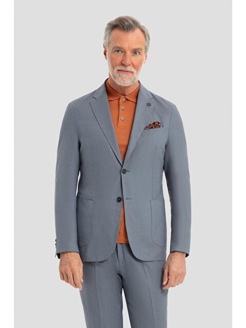 Sabri Özel Erkek Gri Slim Fit %100 Keten Mono Yaka Lastikli Bel Takım Elbise - S000524176-37282