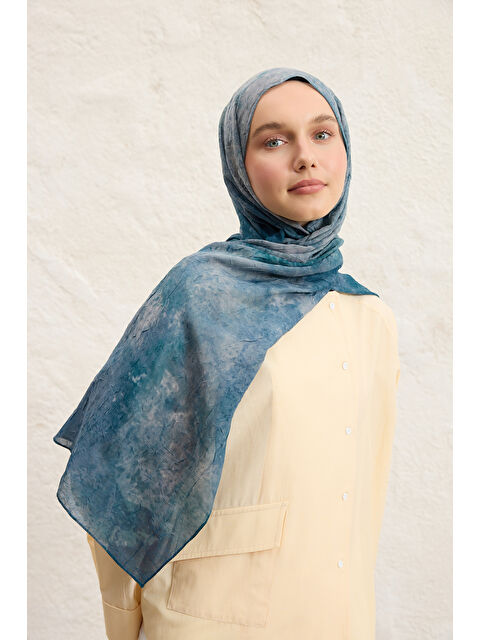 QEF Vela Desenli Pamuk Şal Okyanus