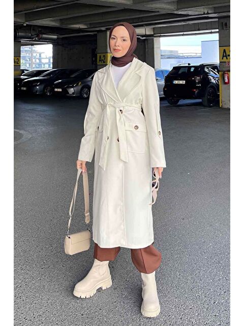 Lamelif Pelican Ön Düğmeli Trençkot Krem - S000518060-19966