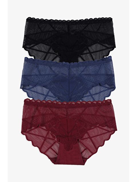 Koza İç Giyim Kadın 3'lü Kalp Detaylı Dantelli Külot - S000307698-37254