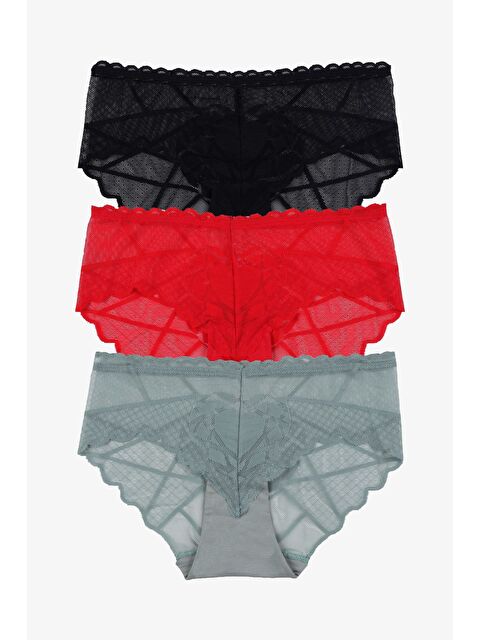 Koza İç Giyim Kadın 3'lü Kalp Detaylı Dantelli Külot - S000307698-37434