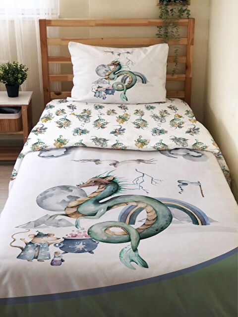 Evmila Yılan Desenli Çarşafsız 2 li Takım Baskılı Tek Kişilik Nevresim Takımı 160x220 cm Beyaz - S000291271-23173