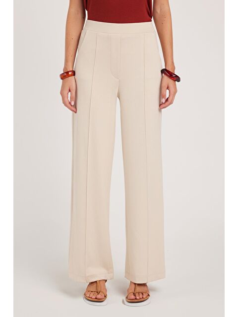 TUDORS Kadın Relax Fit Rahat Kesim Modal Kumaş Yüksel Bel Geniş Paça Taş Pantolon - S000522935-25636