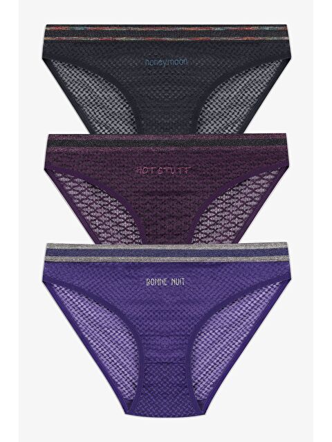 Koza İç Giyim Kadın 3'lü Dantelli - Baskılı Külot - S000307729-5444