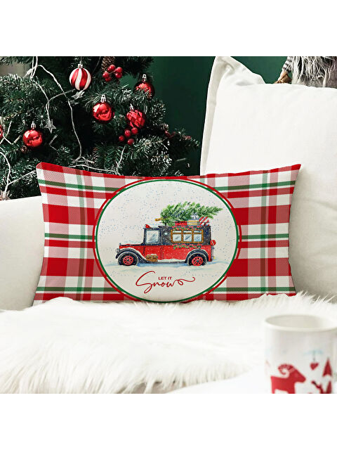 Evmila Yılbaşı Temalı Araba Desenli Kadife Kırlent Kılıfı 35x55 cm - S000285323-23173