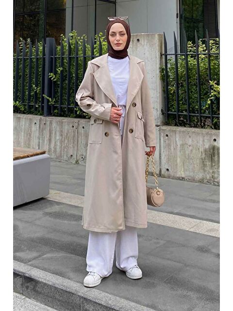 Lamelif Pelican Ön Düğmeli Trençkot Taş - S000518060-25636