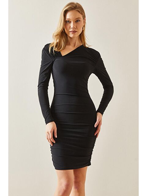 Xhan Siyah Yaka Detaylı Drapeli Mini Elbise 5YXK6-48040-02 - S000144899-19351