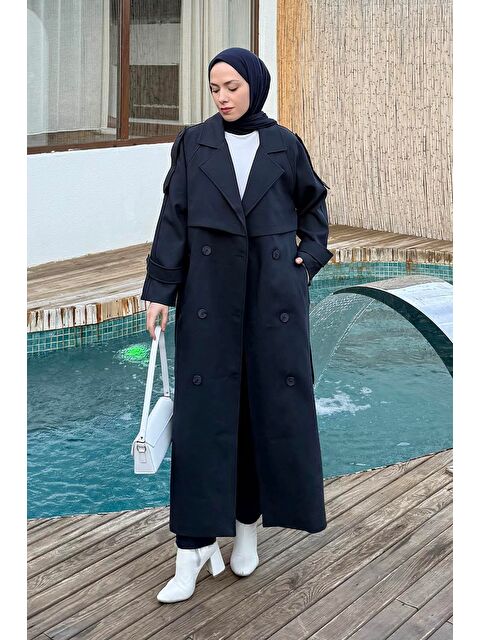 Lamelif Fleto Cep Omuz Apoletli Trençkot Lacivert - S000518069-21164