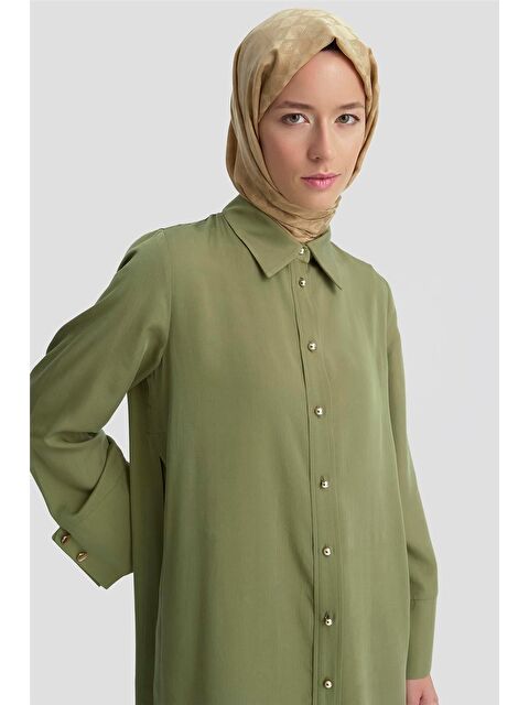 ARMİNE Kalın Manşetli Lyocell Tunik 25Kd4012 Haki