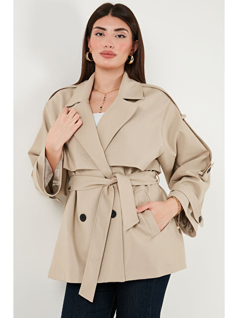 Lela Relaxed Fit Kruvaze Yaka Düğmeli Astarlı Trençkot 6839580 - S000463886-4557