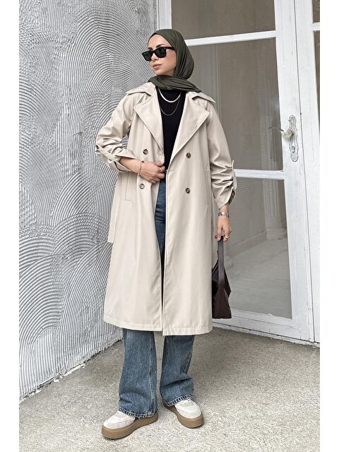 Lamelif Kolu Katlamalı Trenç Taş - S000518066-25636