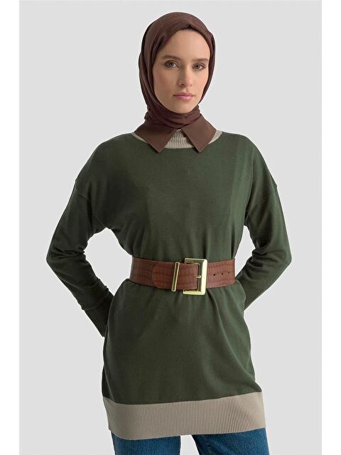 ARMİNE Color Block Triko Tunik 25Kd6018 Haki