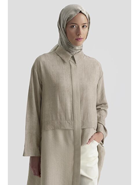 ARMİNE Efektli Kumaş Mixli Tunik 25K4902 Vizon