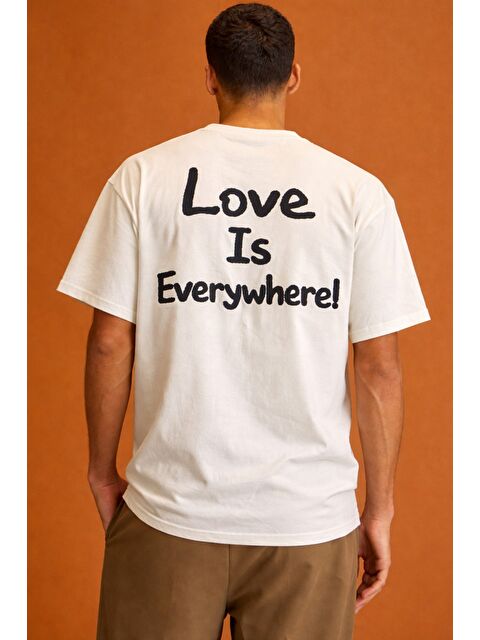 Tarz Cool Erkek Oversize Tişört "Love Is Everywhere" Baskılı Basic Pamuklu T-Shirt