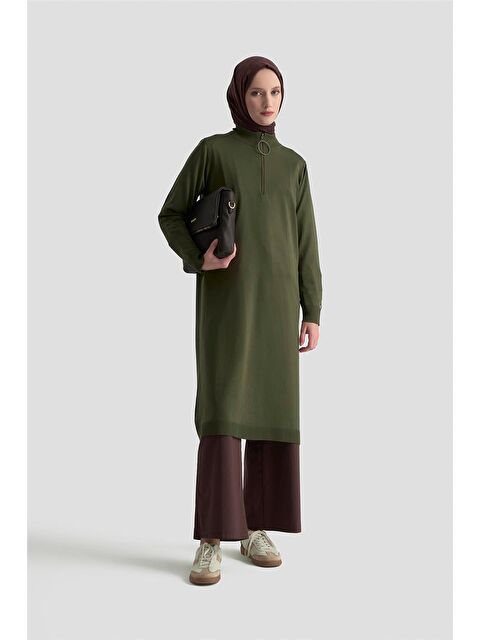 ARMİNE Fermuar Detaylı Triko Tunik 25Ktd4113 Haki