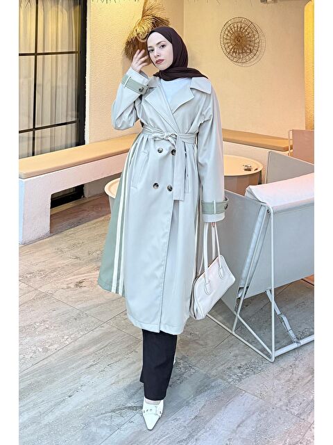 Lamelif Şerit Detay Kuşaklı Trenç Çağla Yeşili - S000518061-14939