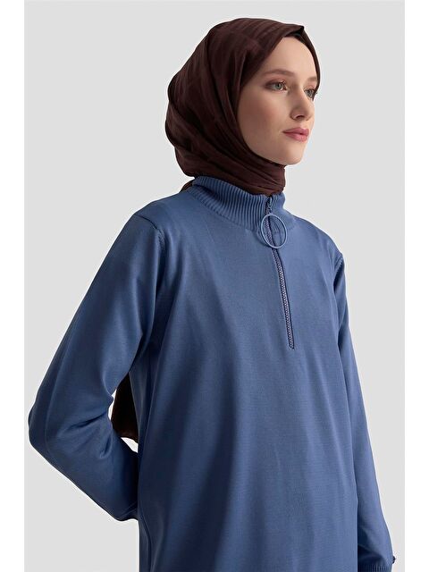 ARMİNE Fermuar Detaylı Triko Tunik 25Ktd4113 İndigo