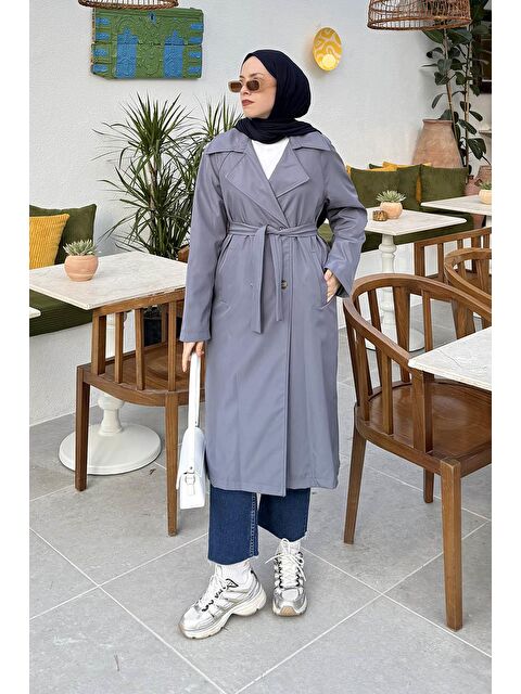 Lamelif Kolu Katlamalı Trenç Antrasit - S000518066-29666