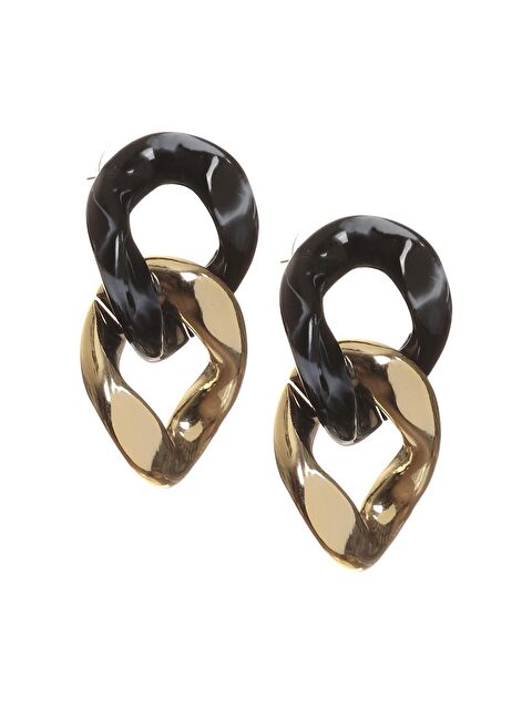 Labalaba Kadın Kalın Zincir Formlu Gold & Siyah Çivili Model Reçine Küpe - S000459425-37420