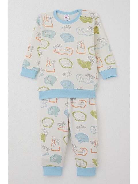 Breeze Erkek Bebek Pijama Takımı Omuzdan Patlı Safari Temalı Hayvancıklar Desenli Ekru (4-6 Ay) - S000435116-19965