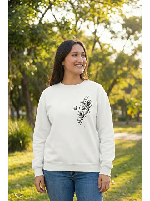 Jane's Sevgililer Günü Özel Bisiklet Yaka Baskılı Oversize Sweatshirt - Beyaz